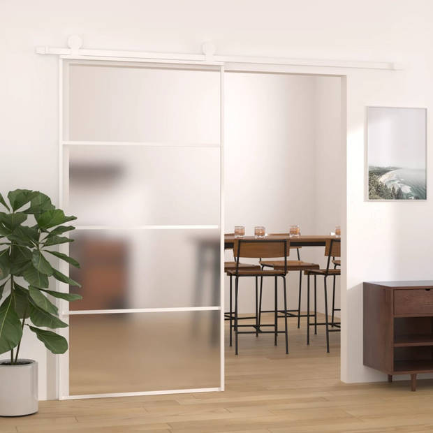 The Living Store Schuifdeur Wit - 102.5 x 205 cm - Mat ESG-glas en Aluminium