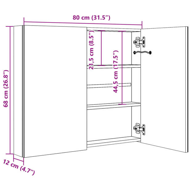 vidaXL Badkamerkast met spiegel en LED 80x12x68 cm glanzend wit