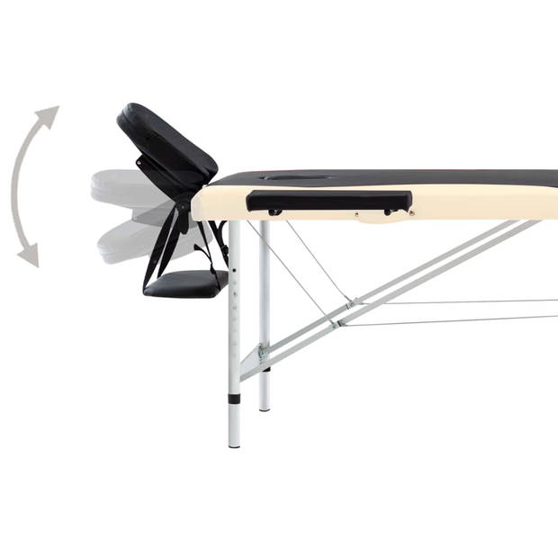 vidaXL Massagetafel inklapbaar 2 zones aluminium zwart en beige