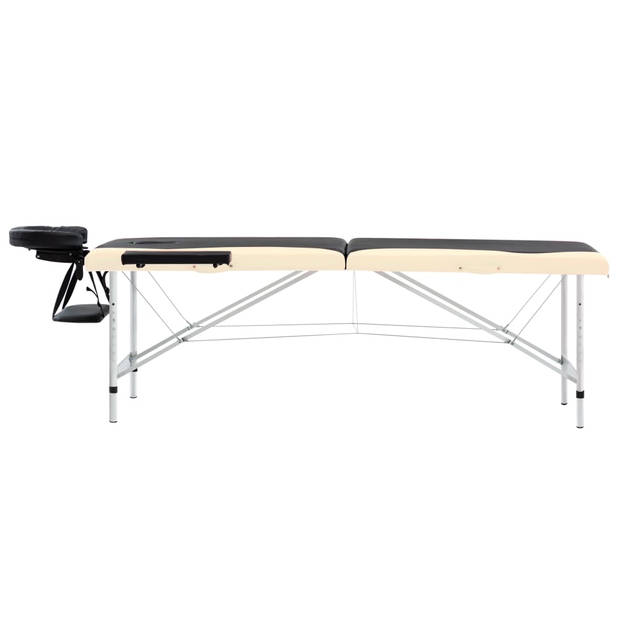 vidaXL Massagetafel inklapbaar 2 zones aluminium zwart en beige