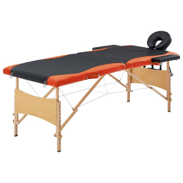 vidaXL Massagetafel inklapbaar 2 zones hout zwart en oranje