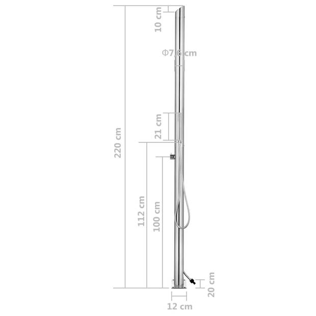 vidaXL Buitendouche 220 cm roestvrij staal