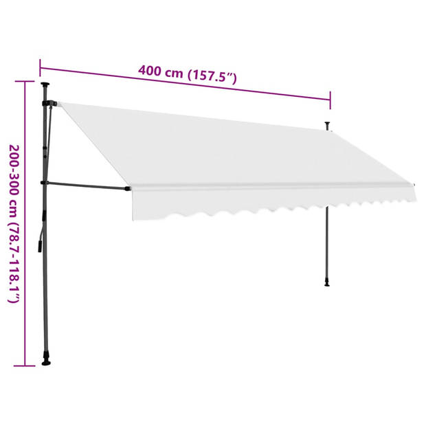 vidaXL Luifel handmatig uitschuifbaar met LED 400 cm crèmekleurig