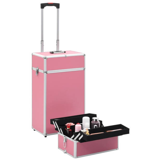 vidaXL Make-up trolley aluminium roze