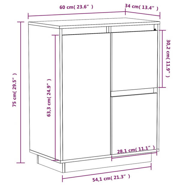 The Living Store Massief Grenenhouten Dressoir - 60 x 34 x 75 cm - Zweefpoten