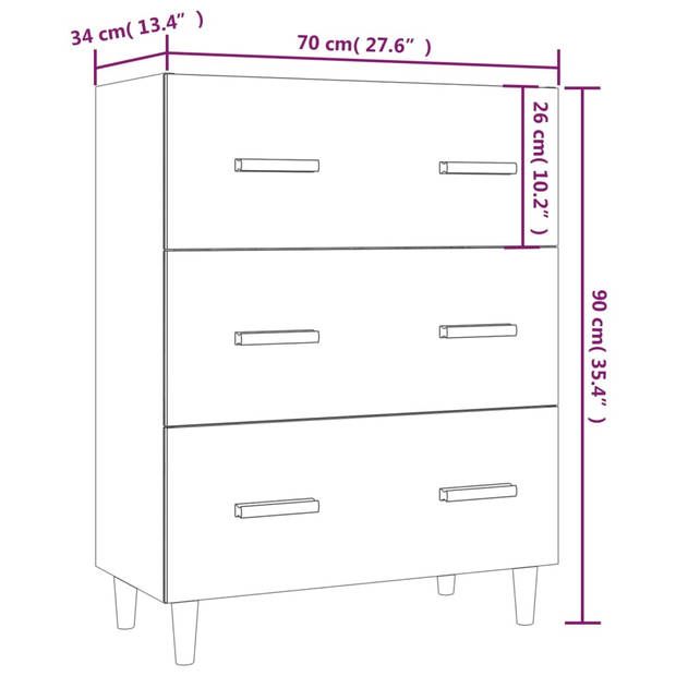 vidaXL Dressoir 70x34x90 cm bewerkt hout grijs sonoma eikenkleurig