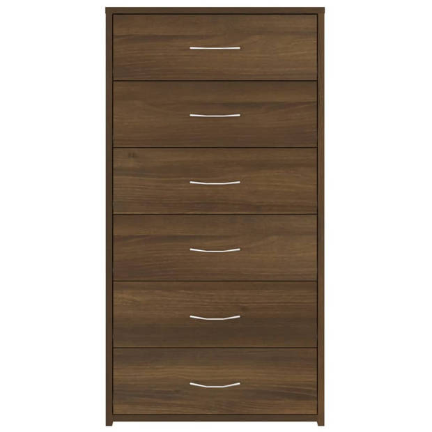 The Living Store Dressoir Bruineiken - 50x34x96 cm - 6 lades - Bewerkt hout