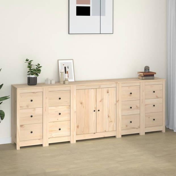 The Living Store Dressoir Grenenhout - Massief Rustiek - 230 x 35 x 80 cm - Veel opbergruimte