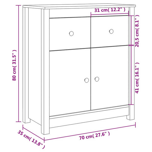 vidaXL Dressoir 70x35x80 cm massief grenenhout wit