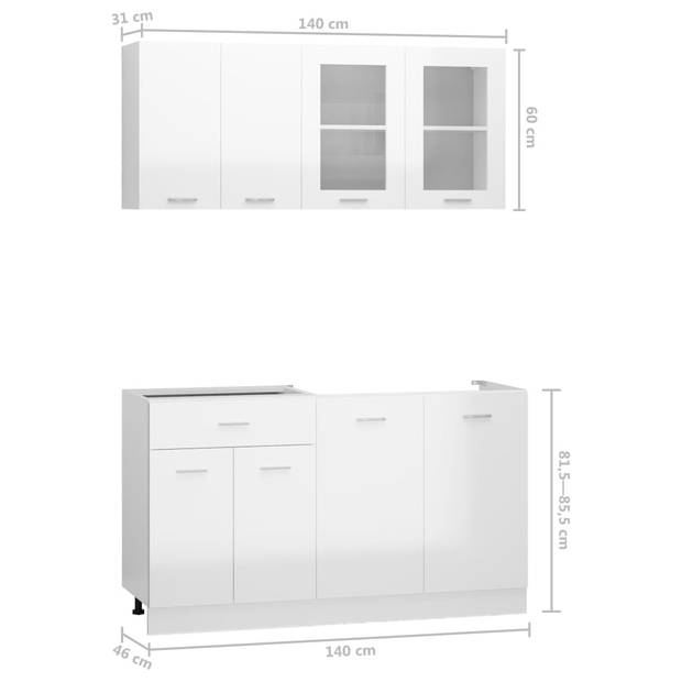 vidaXL 4-delige Keukenkastenset bewerkt hout hoogglans wit