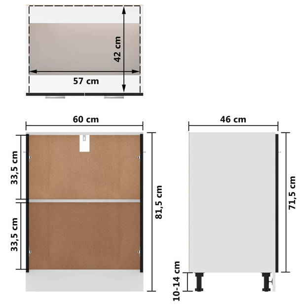 vidaXL Onderkast 60x46x81,5 cm bewerkt hout zwart