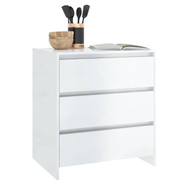 The Living Store Dressoir Minimalistisch - Bijzetkast 3 lades - Hoogglans wit - 70x41x75cm - Montage vereist