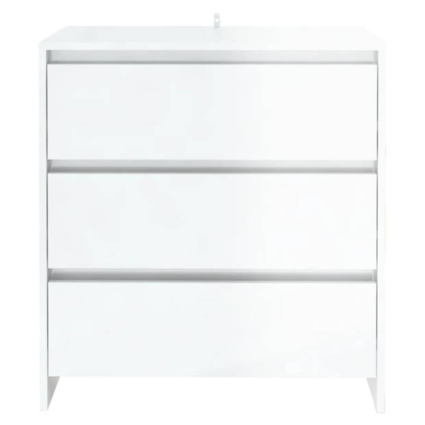 The Living Store Dressoir Minimalistisch - Bijzetkast 3 lades - Hoogglans wit - 70x41x75cm - Montage vereist