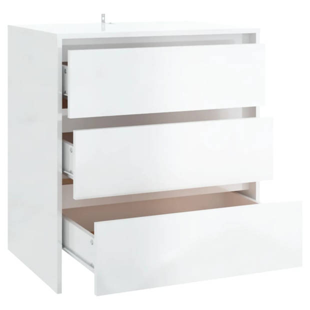 The Living Store Dressoir Minimalistisch - Bijzetkast 3 lades - Hoogglans wit - 70x41x75cm - Montage vereist