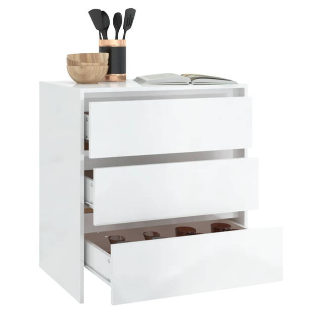 The Living Store Dressoir Minimalistisch - Bijzetkast 3 lades - Hoogglans wit - 70x41x75cm - Montage vereist