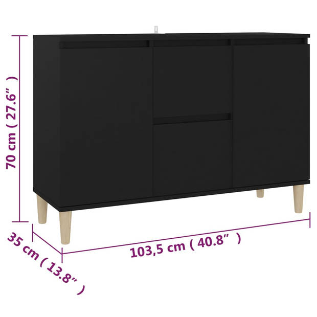 The Living Store Dressoir - Elegantie - Kast - 103.5 x 35 x 70 cm Kleur- Zwart