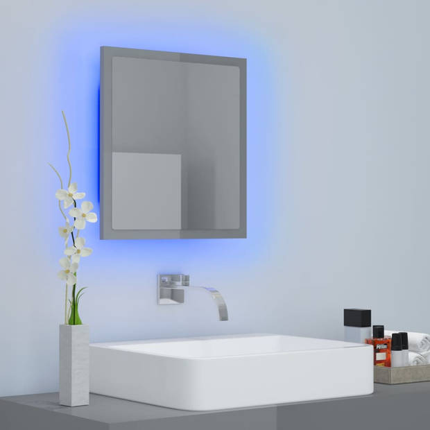 The Living Store Wandspiegel - LED - RGB-licht - Hoogglans grijs - 40x8.5x37cm