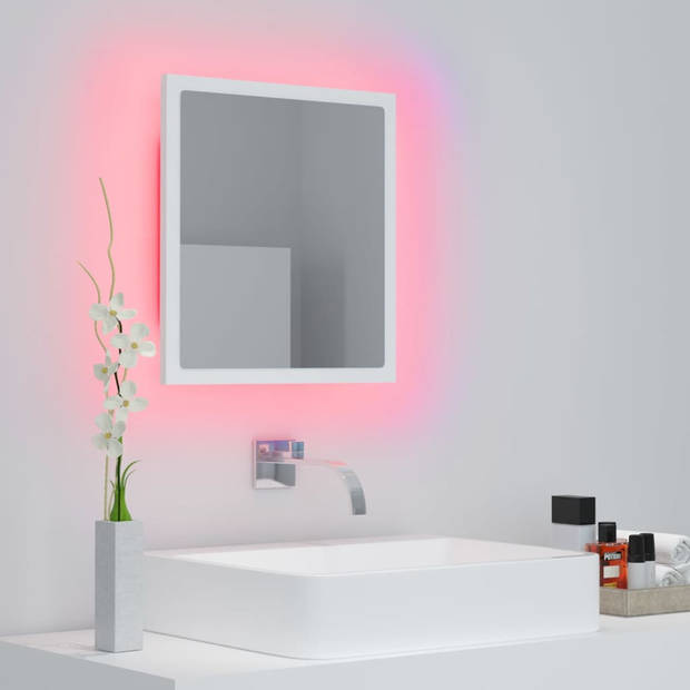 The Living Store LED-spiegel Wandspiegel Bewerkt hout en acryl - 40 x 8.5 x 37 cm - RGB-licht