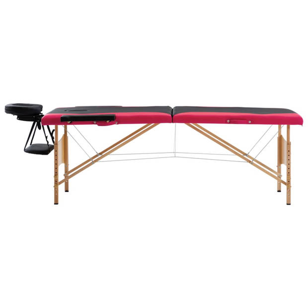 vidaXL Massagetafel inklapbaar 2 zones hout zwart en roze