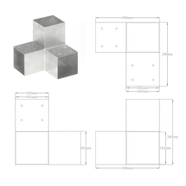 vidaXL Paalverbinding Y-vorm 101x101 mm gegalvaniseerd metaal