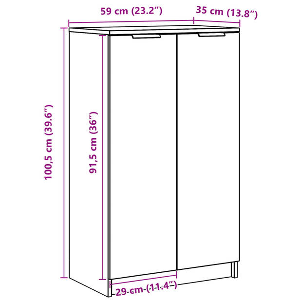 vidaXL Schoenenkast 59x35x100 cm bewerkt hout bruin eikenkleur