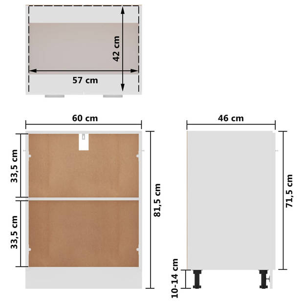 vidaXL Onderkast 60x46x81,5 cm bewerkt hout hoogglans wit