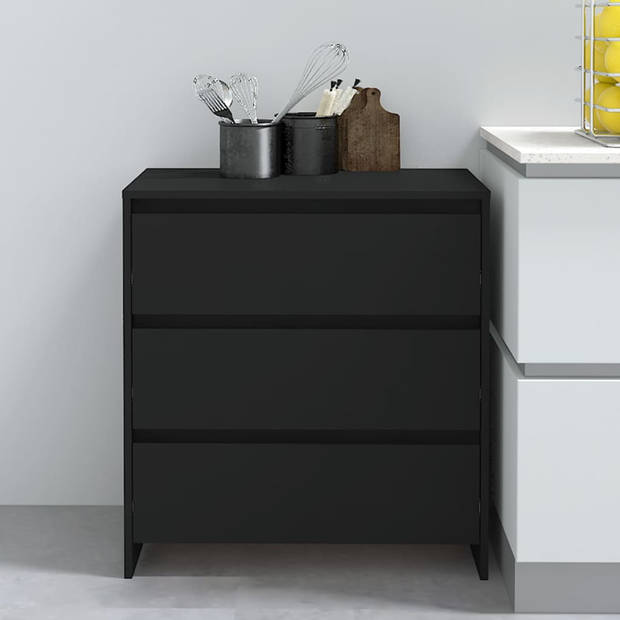 The Living Store Dressoir Minimalistisch - Bijzetkast 3 Lades - Zwart - 70 x 41 x 75 cm