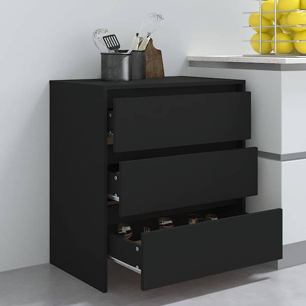 The Living Store Dressoir Minimalistisch - Bijzetkast 3 Lades - Zwart - 70 x 41 x 75 cm