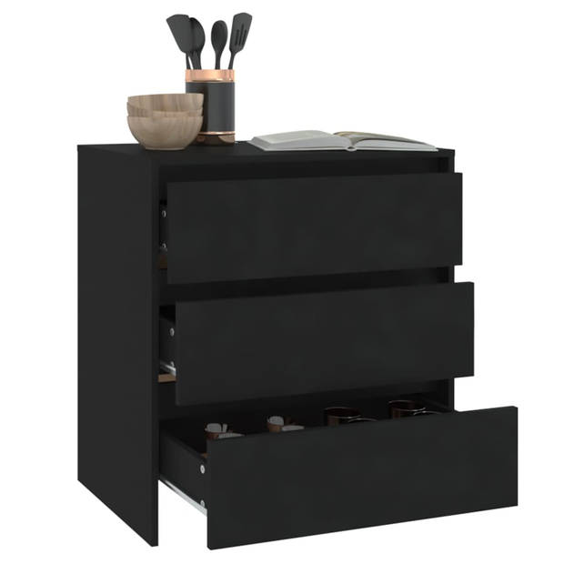 The Living Store Dressoir Minimalistisch - Bijzetkast 3 Lades - Zwart - 70 x 41 x 75 cm