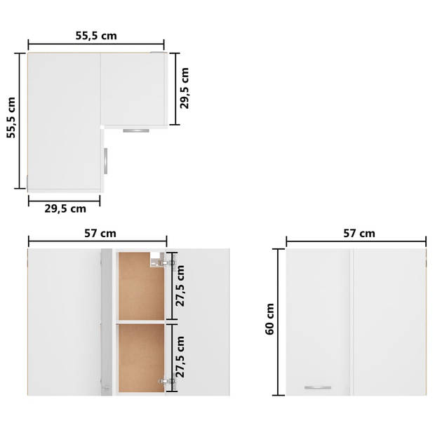 vidaXL Hanghoekkast 57x57x60 cm bewerkt hout wit