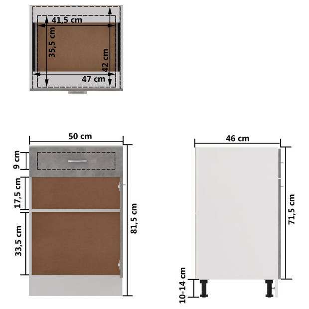 vidaXL Onderkast met lade 50x46x81,5 cm bewerkt hout betongrijs