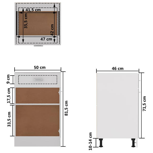 vidaXL Onderkast met lade 50x46x81,5 cm bewerkt hout wit