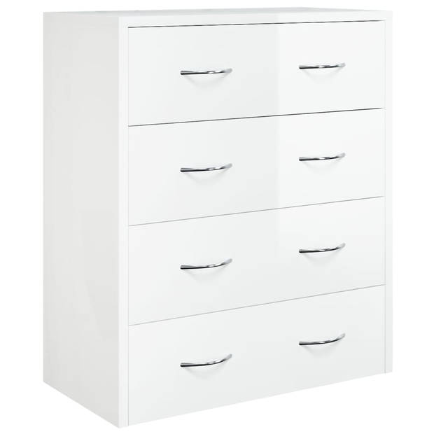 The Living Store Dressoir High Gloss White - 60 x 30.5 x 71 cm - 4 lades