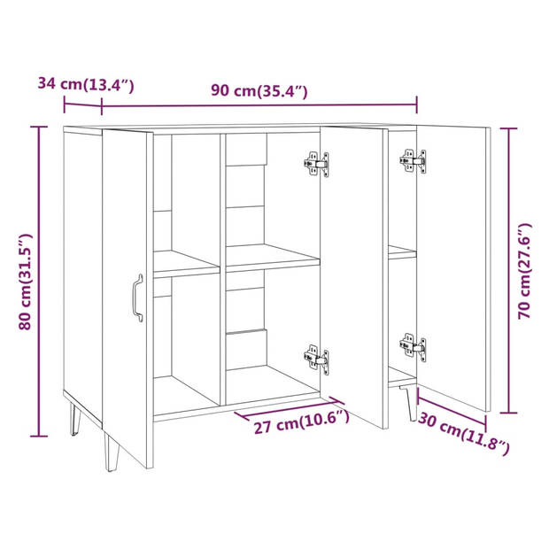 vidaXL Dressoir 90x34x80 cm bewerkt hout zwart