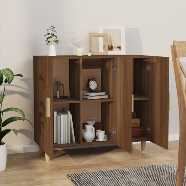 The Living Store Dressoir Buffetkast - 90 x 34 x 80 cm - Bruineiken - Gemakkelijk schoon te maken