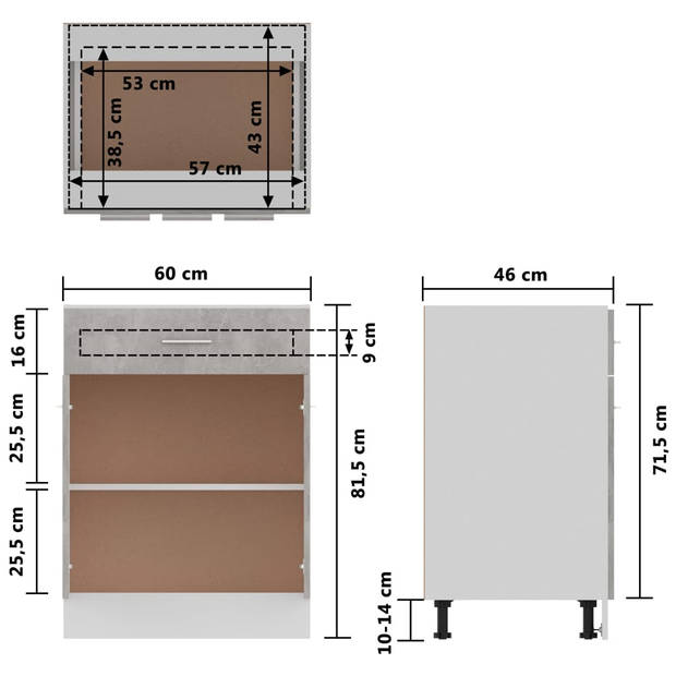 vidaXL Onderkast met lade 60x46x81,5 cm bewerkt hout betongrijs