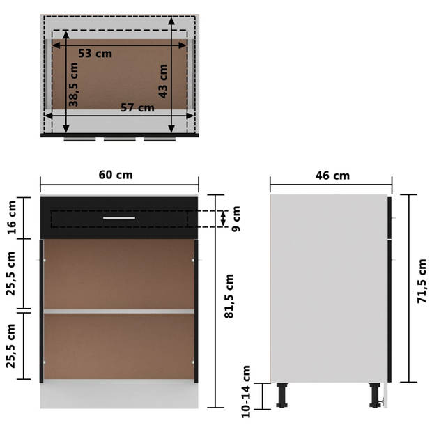 vidaXL Onderkast met lade 60x46x81,5 cm bewerkt hout zwart