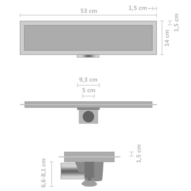 vidaXL Doucheafvoer met 2-in-1 deksel 53x14 cm roestvrij staal