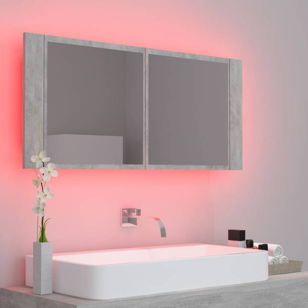 vidaXL Badkamerkast met spiegel en LED 100x12x45 cm acryl betongrijs