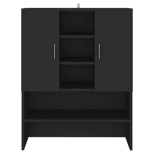 The Living Store Badkaast - zwart - 70.5 x 25.5 x 90 cm - extra opbergruimte met 2 deuren en 9 vakken