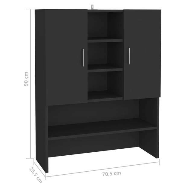 The Living Store Badkaast - zwart - 70.5 x 25.5 x 90 cm - extra opbergruimte met 2 deuren en 9 vakken