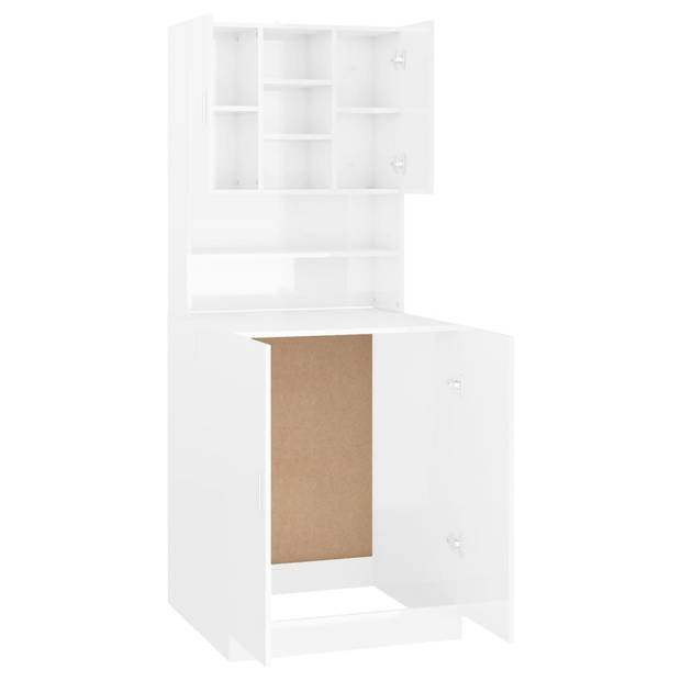 The Living Store Badkaast - Wasmachinekast - 71 x 71.5 x 181.5 cm - Kleur- Hoogglans wit