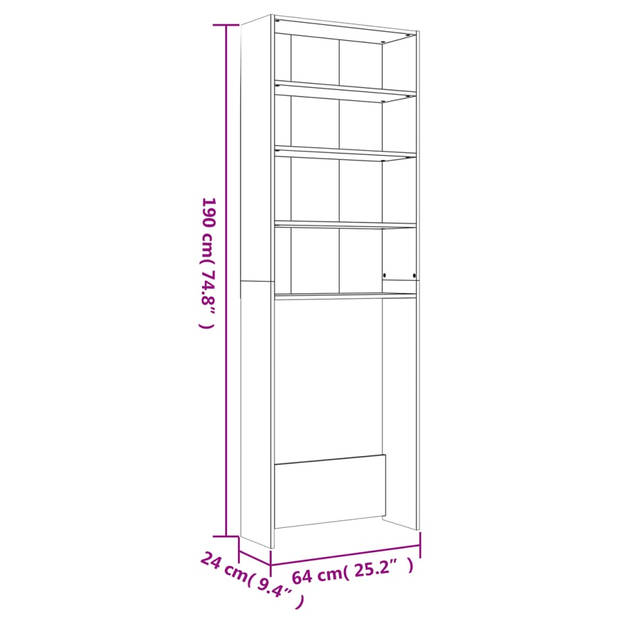 vidaXL Wasmachinekast 64x24x190 cm betongrijs