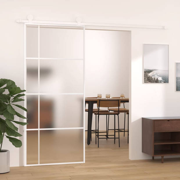 The Living Store Schuifdeur Wit - 90x205 cm - Aluminium Frame - Mat ESG-glas