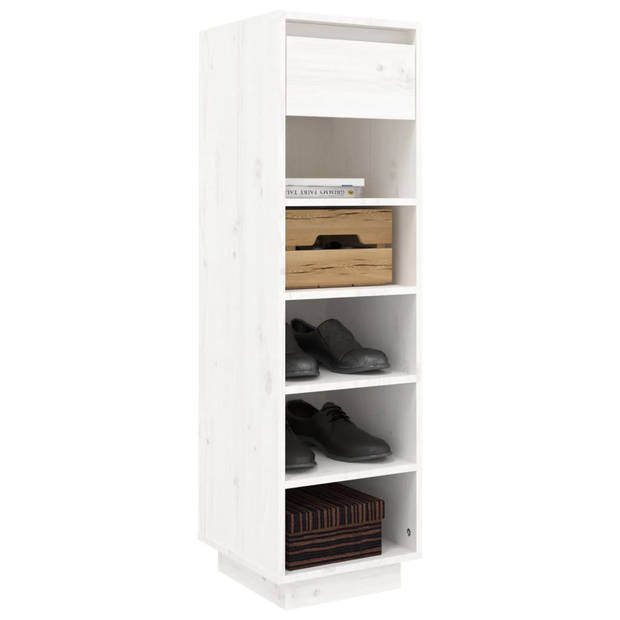 The Living Store Schoenenkast Zweefpoten - Wit - 34 x 30 x 105 cm - Massief grenenhout