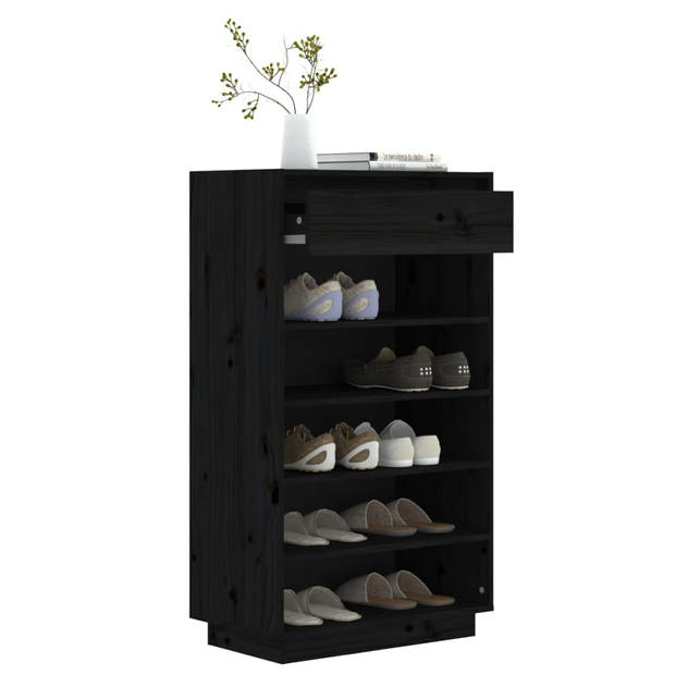 The Living Store Schoenenkast Opbergkast - 60x34x105cm - Zwart