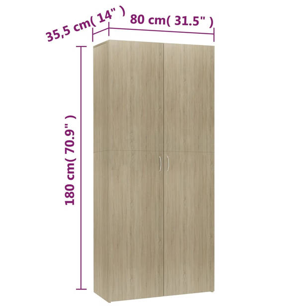 vidaXL Schoenenkast 80x35,5x180 cm bewerkt hout sonoma eikenkleurig