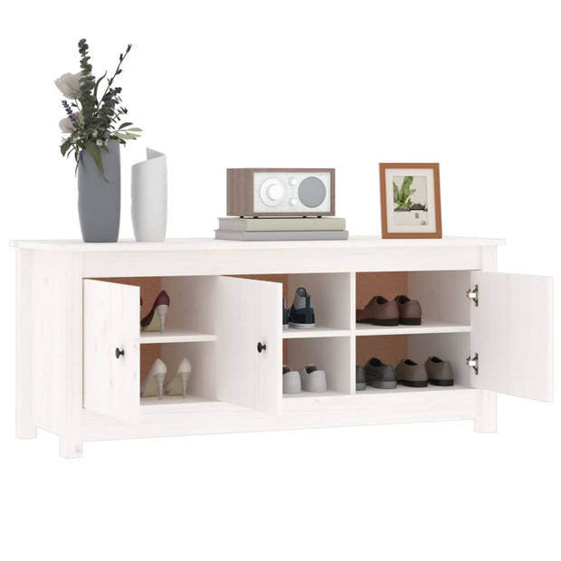 The Living Store Schoenenkast - Grenenhout - 110x38x45.5 cm - Wit