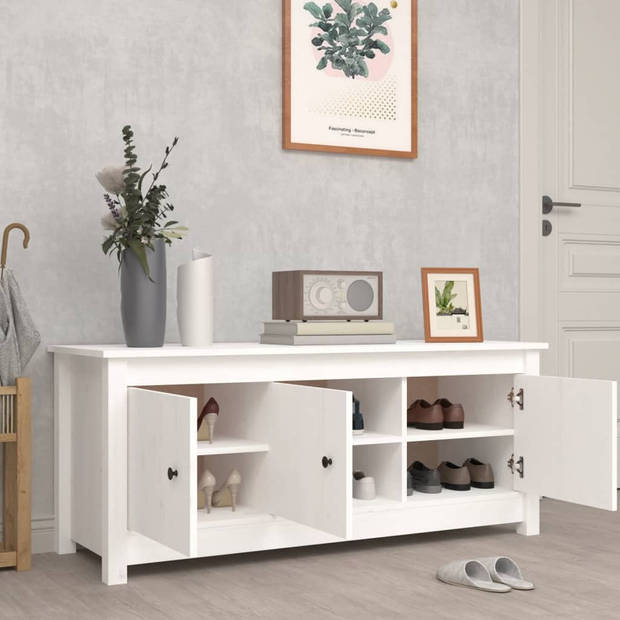 The Living Store Schoenenkast - Grenenhout - 110x38x45.5 cm - Wit