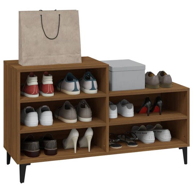 The Living Store Schoenenrek Industriële Stijl - 102x36x60 cm - Bewerkt hout en metaal - Bruineiken - Inclusief